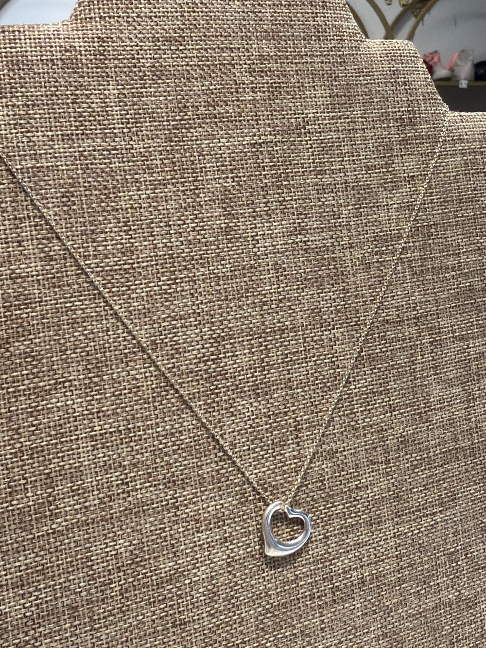 Tiffany & Co Sterling Silver Elsa Peretti Open Heart Pendant Necklace 16”
